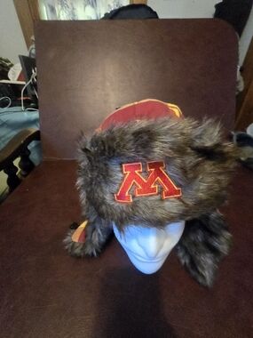 Remington Maroon and Gold Fur Trapper Hat with Embroidered 'M'